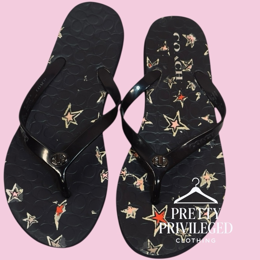 Coach Black Flip Flops With Star Pattern